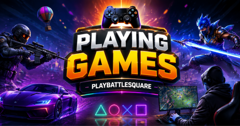 Playing games PlayBattleSquare esports gaming banner.