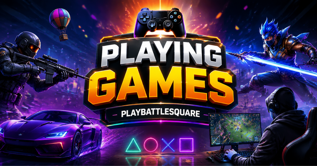 Playing games PlayBattleSquare esports gaming banner.